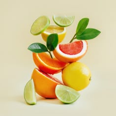 citrus fruit with limes and grapefruit on white background