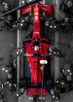 an overhead view of a red race car