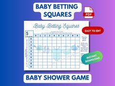 baby shower game with the words baby betting squares on it and an image of a world map