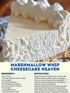 the recipe for marshmallow whip cheesecake is shown in this magazine cover photo