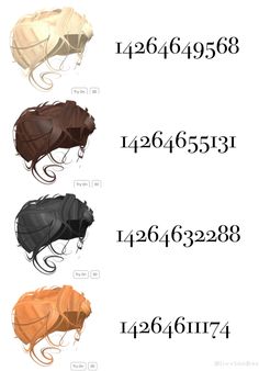 four different types of hair are shown in the same color and size, with numbers on each