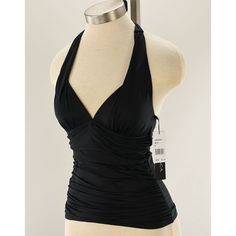 La Blanca Black Island Goddess Halter Tankini Swim Top Molded Cups Nwt Size: 6 La Blanca Women's Swim Top Model: Island Goddess Halter Tankini Top Size: 6 Black Solid Pattern 83% Nylon & 17% Spandex Upf 50+ Molded Cups Ties At Neck Ruched Front Padded Cups New W/ Tags Halter Strap Top, Top Halter Outfits, Halter Neck Top Outfit, Halter Neck Top Pattern, Halter Outfit, Halter Top Pattern, Black Tankini Top, Black Island, Neck Halter Top