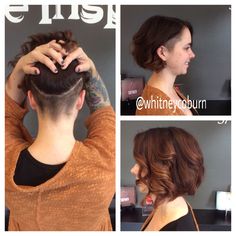 Undercut with balayage highlight @whitneycoburn Cute Undercut, Brunette Shades, Undercut Bob, Rich Brunette