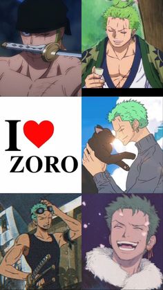 some anime characters with different expressions on their faces and the words i love zoro