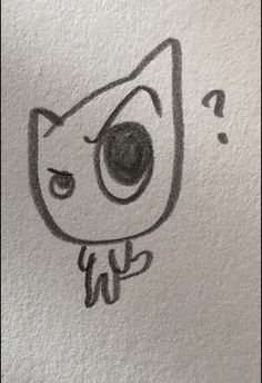 a drawing of a cat with question marks on it's chest and eyes drawn in black ink