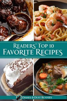 the cover of readers'top 10 favorite recipes, with pictures of different dishes and desserts