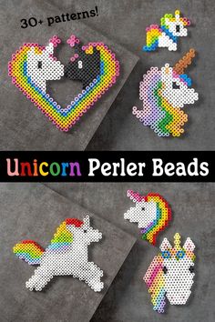 the unicorn bead pattern is shown in three different colors