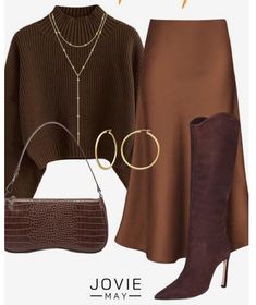 Sweater And Skirt, Design Moda, Winter Fashion Outfits Casual, Monochrome Outfit, Brown Outfit, Fall Fashion Outfits