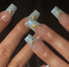 Iridescent Nails With Gems, Square Mermaid Nails, Blue Iridescent Nails, 2000s Acrylic Nails, Iridescent Nails, Nails Only, Long Square Acrylic Nails, Minimalist Nails, Dream Nails