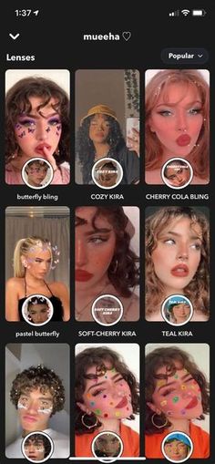 an iphone screen showing different images of women with makeup on their face and in the background