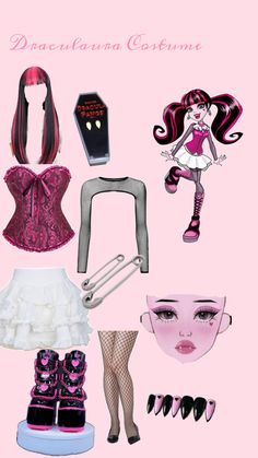 a collage of dolls and accessories on a pink background with the caption dareland costume