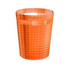 an orange plastic trash can on a white background