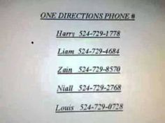 a piece of paper with some writing on it that says, one direction phone harry s