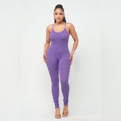 Perfect For Mardi Gras Rib Seamless Cami Jumpsuit Women Casual Yoga Lounge Bodysuit 92% Polyester 8% Spandex Fitted Purple Bodysuit For Loungewear, Purple Stretch Jumpsuits And Rompers For Loungewear, Workout Jumpsuit, Purple Jumpsuit, Cami Jumpsuit, Fitted Jumpsuit, Yoga Clothes, Mardi Gras, Jumpsuits For Women