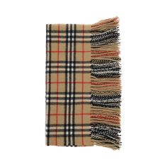 Burberry cashmere scarf with Check pattern and fringed ends. Beige Bucket Hat, Checkered Scarf, Burberry Plaid, Burberry Scarf, Cashmere Fabric, Burberry Accessories, Scarf Sale, Burberry Wallet, Scarf Hat