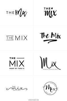 six different handwritten font styles in black and white, each with the word mix