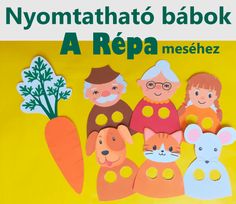 an image of paper cut out of people and animals with carrots on yellow background