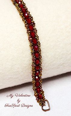 My Valentine- beadwoven bracelet- handmade bracelet- handwoven bracelet- red crystal bracelet- gift Spoon Jewelry Diy, Red Bracelet, Beaded Bracelets Tutorial, Spoon Jewelry, Red Bracelets, Beaded Bracelet Patterns, Elegant Bracelet, True Red, Bracelet Tutorial