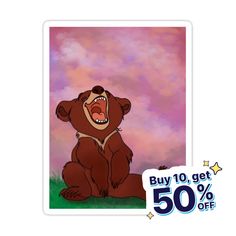 a sticker with an image of a bear on it's face and the words buy