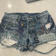 So So Cute! Very Distressed Size 26. Love Them But They Are Just Too Short For Me! Run Small! Shorts With Patches, Mini Shorts, Denim Mini, Too Short, Jean Shorts, So Cute, Color Blue, Womens Shorts, Women Shopping