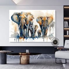 an elephant family painting in a living room