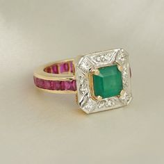 Luxury Pearl Gemstone Engagement Ring, Emerald And Ruby Ring, Engagement Rings Emerald Green, Emeral Ring, Emerald Ring Design, Ruby Engagement Rings, Emerald Set, India Inspired, Emerald Rings