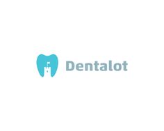 the logo for dentalot is shown in blue and gray colors on a white background