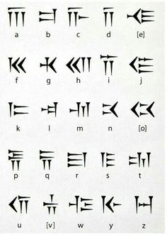 an ancient alphabet with cursive letters and symbols on it's sides, all in black ink