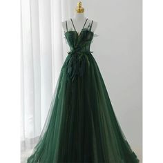 Lasaky - Green Formal Evening Gown with Spaghetti Straps - Perfect for Weddings, Galas, and Special Events Green Wedding Dresses, Graduation Party Dresses, Green Tulle, Floor Length Prom Dresses, Evening Dress Floor Length, Green Gown, Prom Dress Inspiration, A Line Prom Dresses, فستان سهرة