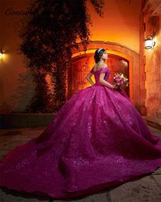 Princess Hot Pink Lace Quinceanera Dresses 15 Years Off The Shoulder Sweet 16 Dresses Ball Gown