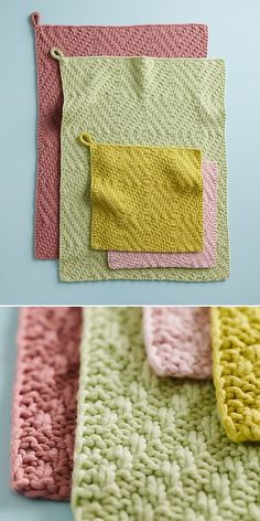 crocheted dishcloths in different colors and sizes