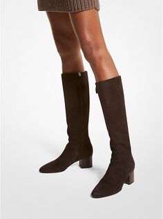 Ali Suede Boot | Michael Kors Stretch Boots, How To Stretch Boots, Michael Kors Collection, Minimal Chic, Low Block Heels, Suede Boots, Fashion Boots, Side Zip, Knee High