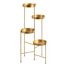 three tiered gold trays with metal legs