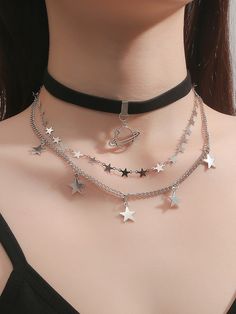 Kalung Choker, Emo Jewelry, Edgy Jewelry, Metal Stars, Fancy Jewellery