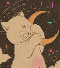 an illustration of a cat sleeping on the moon