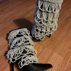 Brand New Pearl Heel Boots, Black Satin Very Nice Elegant Boot Pearl Boots, Heel Boots Black, Brown Block Heels, Red Cowboy Boots, Brown Heeled Boots, Dance Boots, Elegant Boots, Fringe Ankle Boots, Fringe Booties