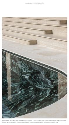 the reflection of steps in water is shown on this page, and it appears to be made from marble