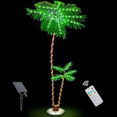 a palm tree with lights and remote control