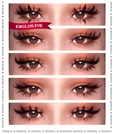 four different types of eyes with long lashes and eyelashes on each side, all showing the same