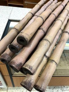 several pieces of wood sitting on top of a counter