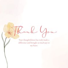 a thank you card with a flower and the words'thank you'written on it