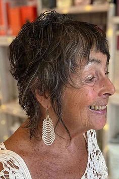 Very short textured wispy mullet shag with fringe on 60-year-old ladies Wispy Mullet, Curly Shags, Mullet Shag, Modern Mullet Haircut, Trending In 2023, Short Mullet, Shag Cut, Short Spiky Haircuts