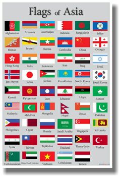 the flags of asia are shown in this poster