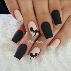 Disney Nails Acrylic Coffin Simple, Disney Short Nail Designs, Cute Disney Nails Short, Dark Disney Nails, Disney World Nails Acrylic, Short Disney Nails, Disney Themed Nails Acrylic, Easy Disney Nails, Disney Nails Short