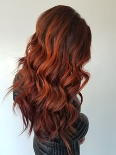 Dark Roots Orange Hair Balayage, Copper Orange Highlights On Brown Hair, Long Red Balayage Hair, Copper Balayage Long Hair, Copper Red Balayage Hair Brunettes, Bright Copper Balayage, Red Copper Hair Color Balayage, Dark Red Orange Hair, Dark Brown And Copper Hair