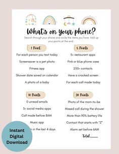 what's on your phone? printable activity sheet for kids to play with