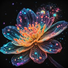 an abstract flower with colorful lights on it