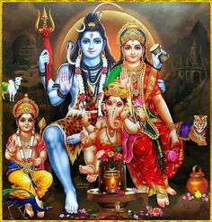 an image of lord ganeshri and his family