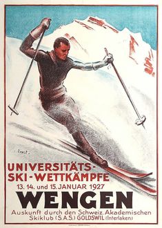 Wengen Vintage Ski Poster 1927 Vintage Switzerland, Sports Art, Event Poster, Retro Illustration