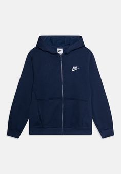 Nike Sportswear CLUB UNISEX - Sweatjacke - midnight navy/white Navy Zip Up, Navy Blue Zip Up, Blue Nike Jacket, Sweat Nike, Nike Pull, Wishlist Clothes, Sweatshirts Nike, Nike Clothes, Blue Items